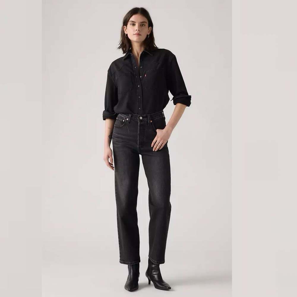 Levi’s Ribcage Straight Ankle Jeans Washed Black 28 Super High Rise Button Fly